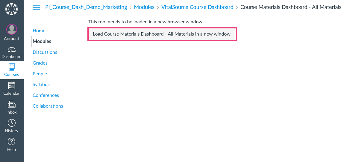 Load course material dashboard
