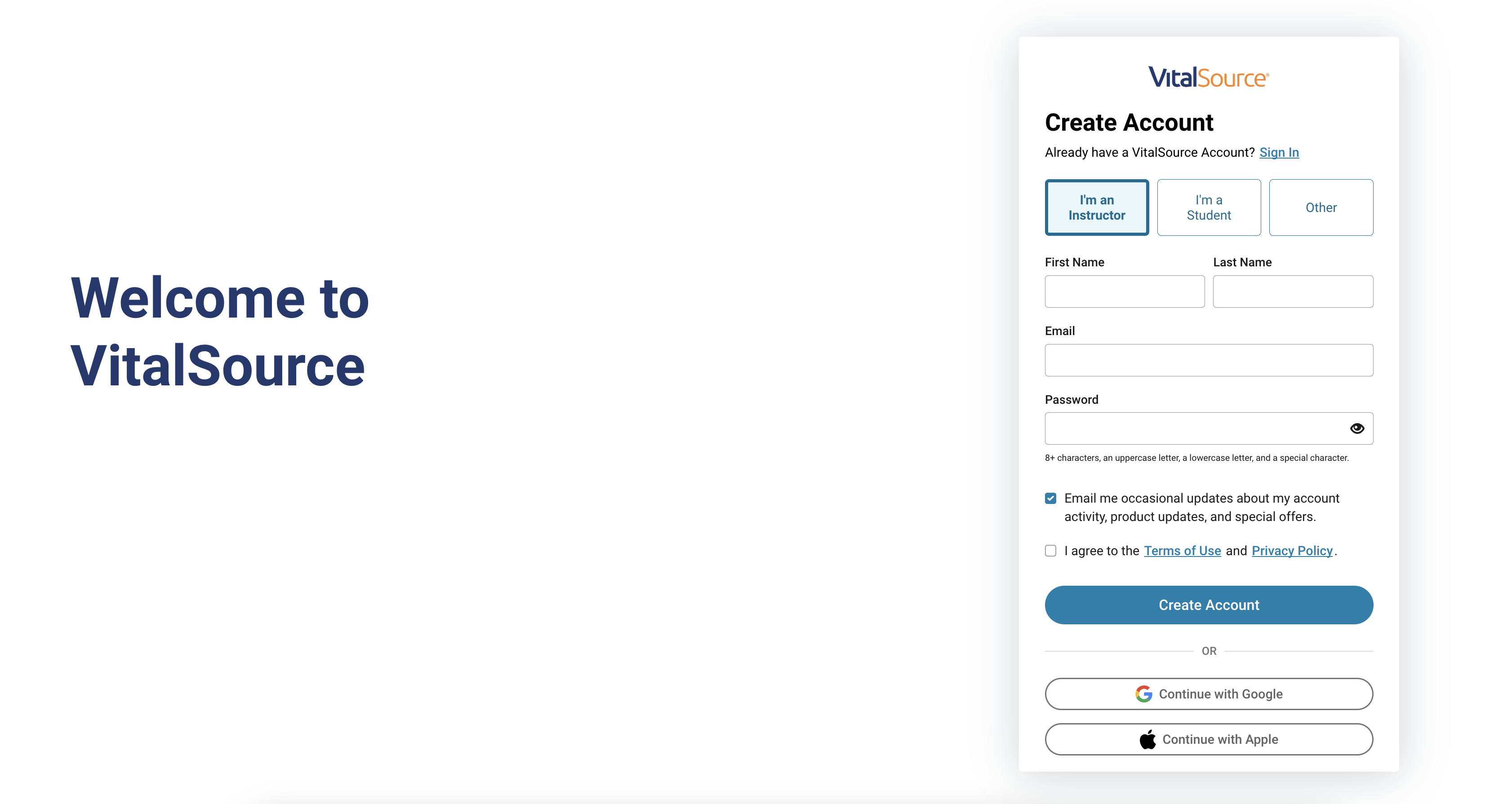 Complete your account information screen