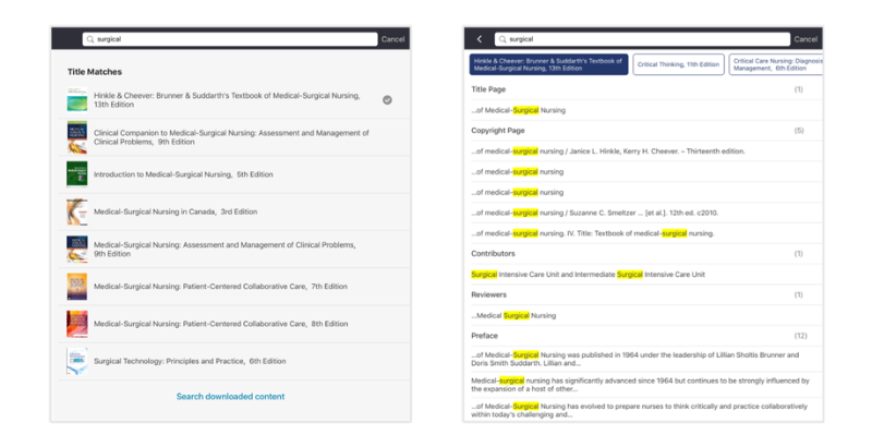 Content search list suggestions menu