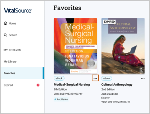 Bookshelf book item menu button