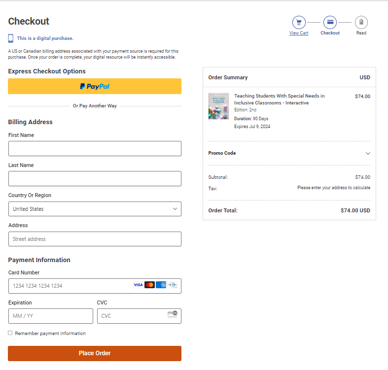 Checkout Screen