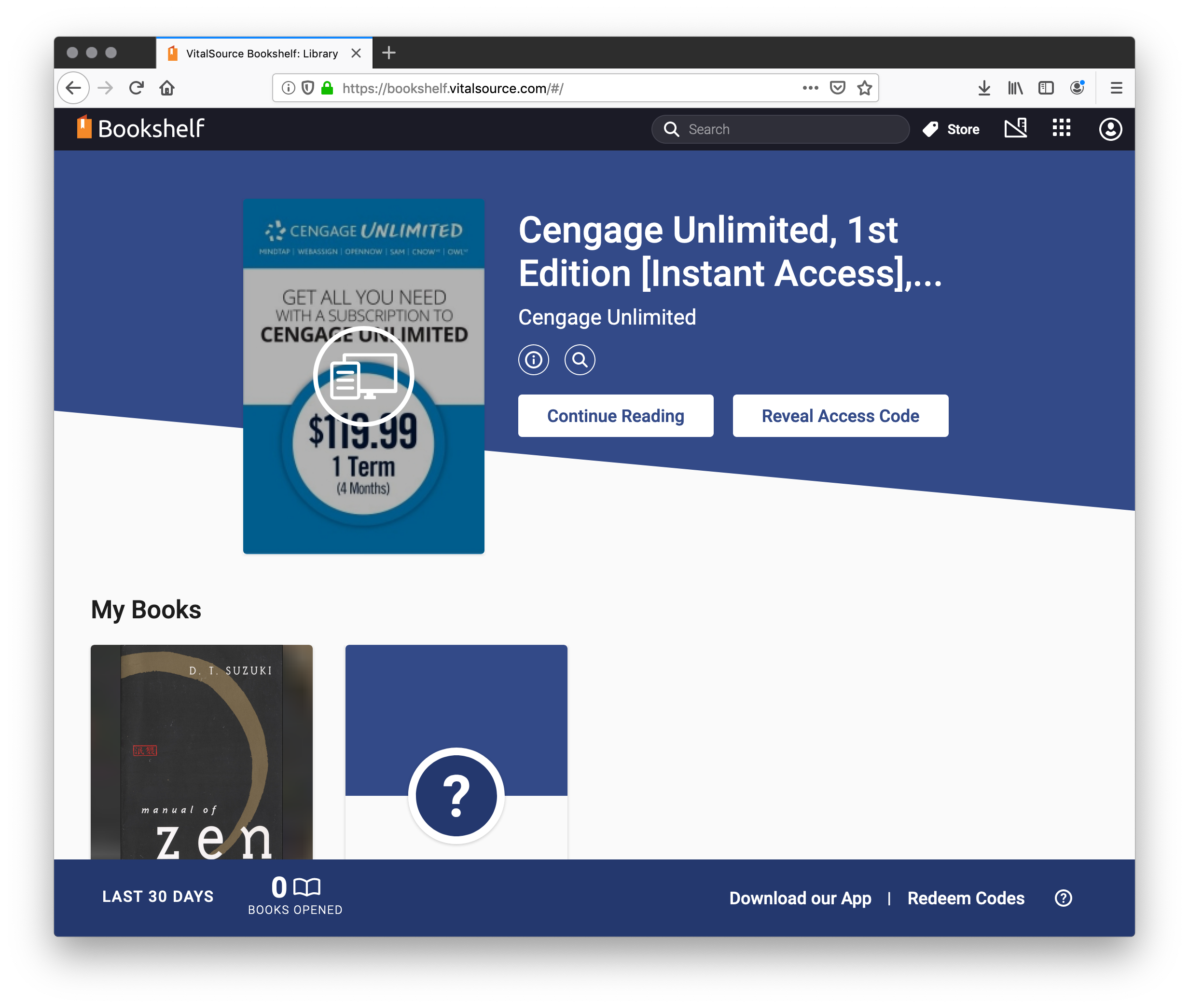 Resgatar um código no Bookshelf® Online – VitalSource Success