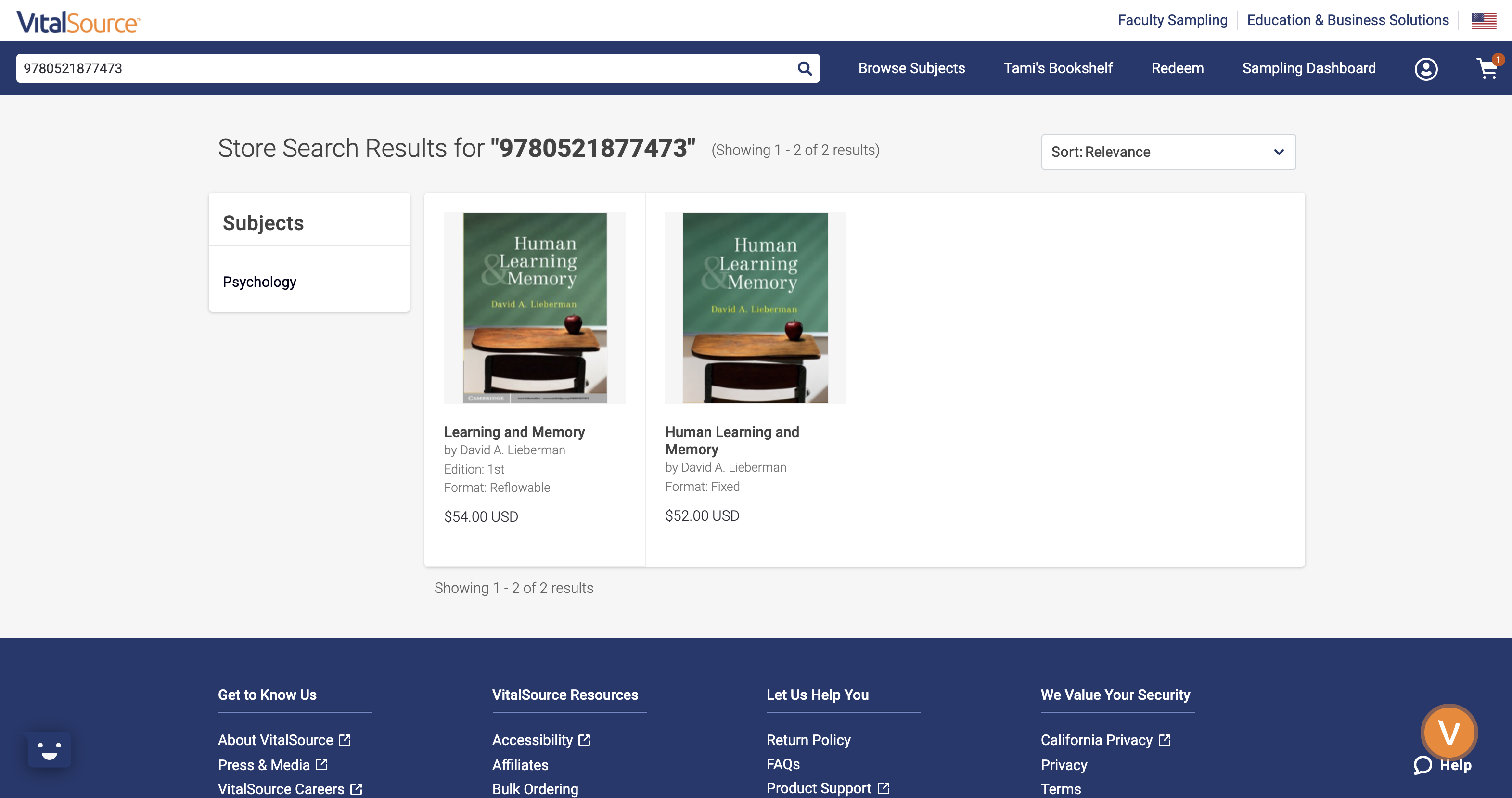 relevance dropdown options