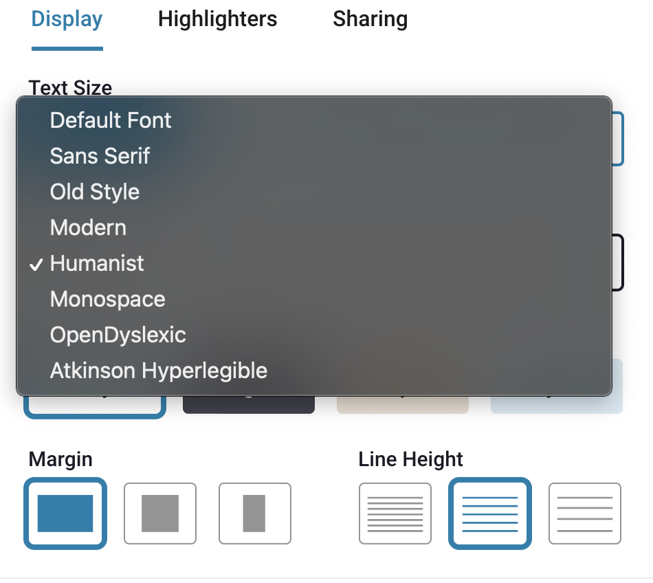 menu font options