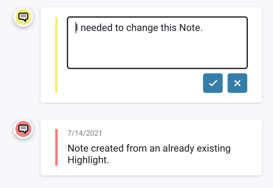 Change or edit an added note screen