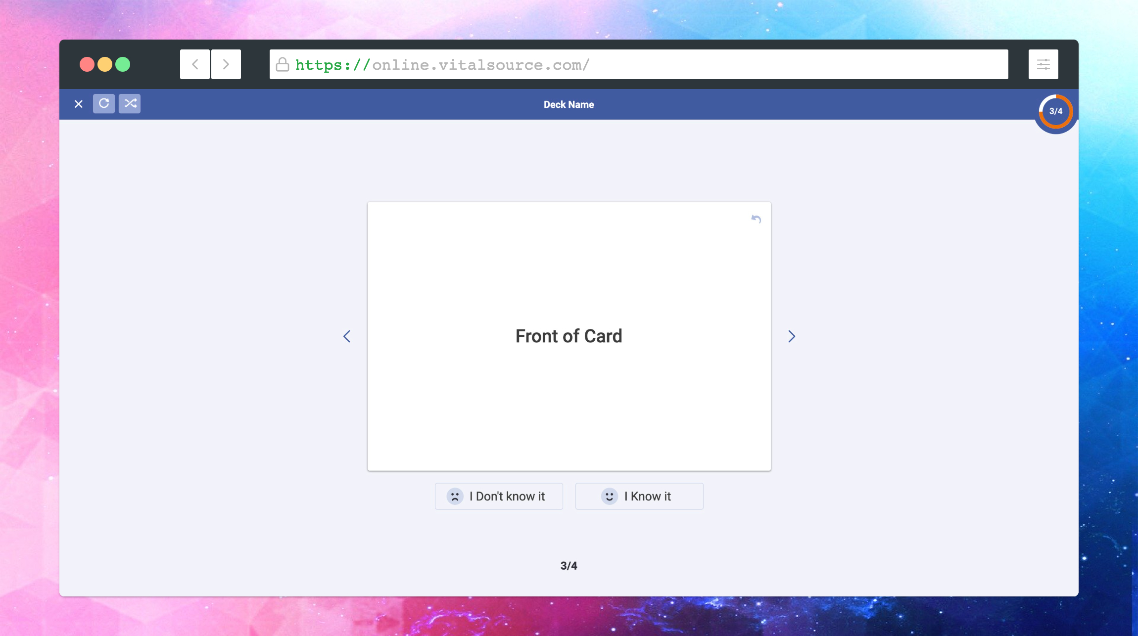 front of flashcard screen
