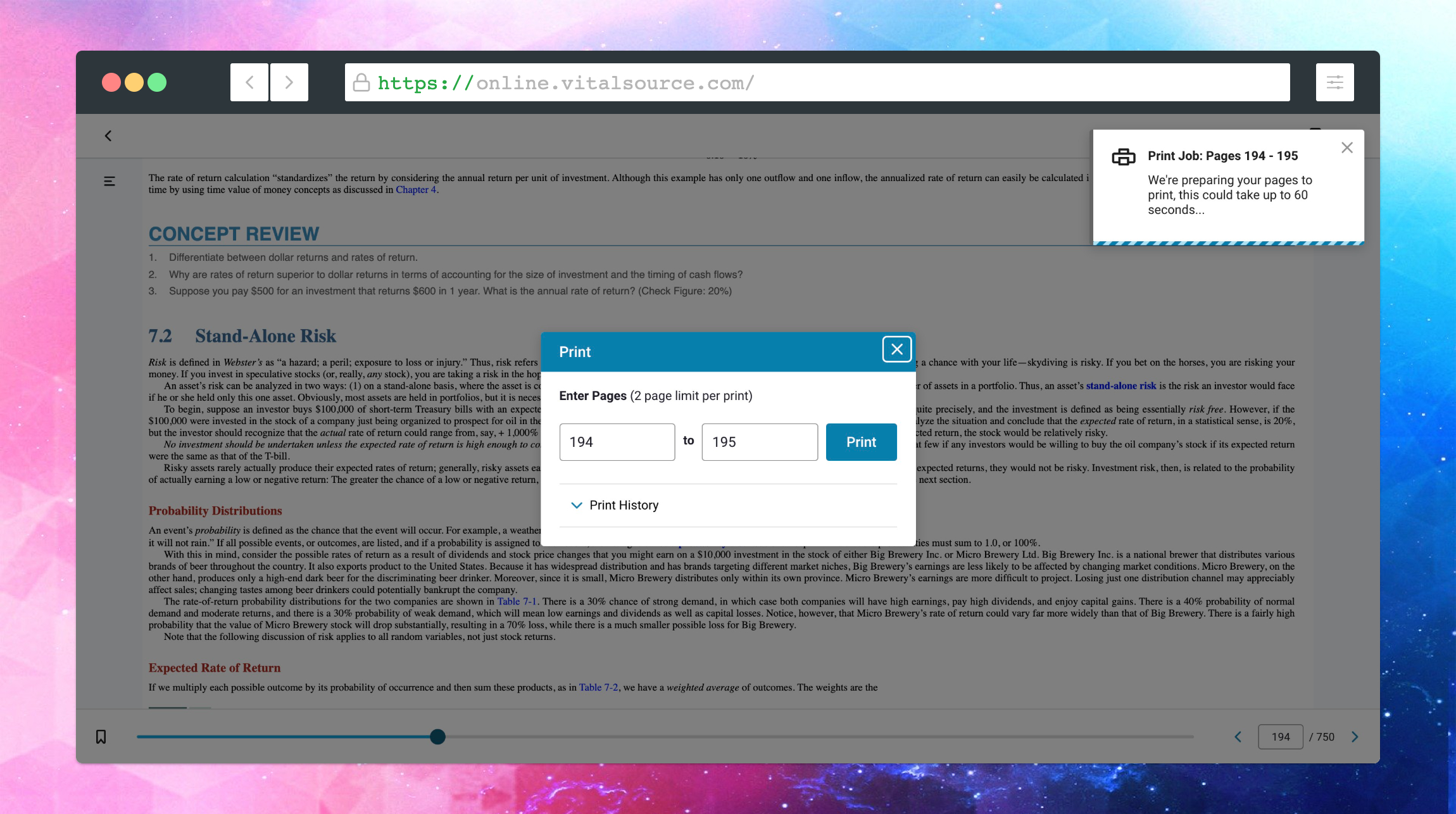 Your print job is done full screen