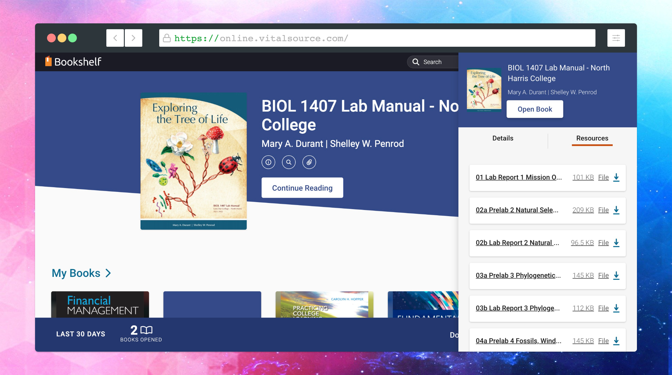 Book resources menu