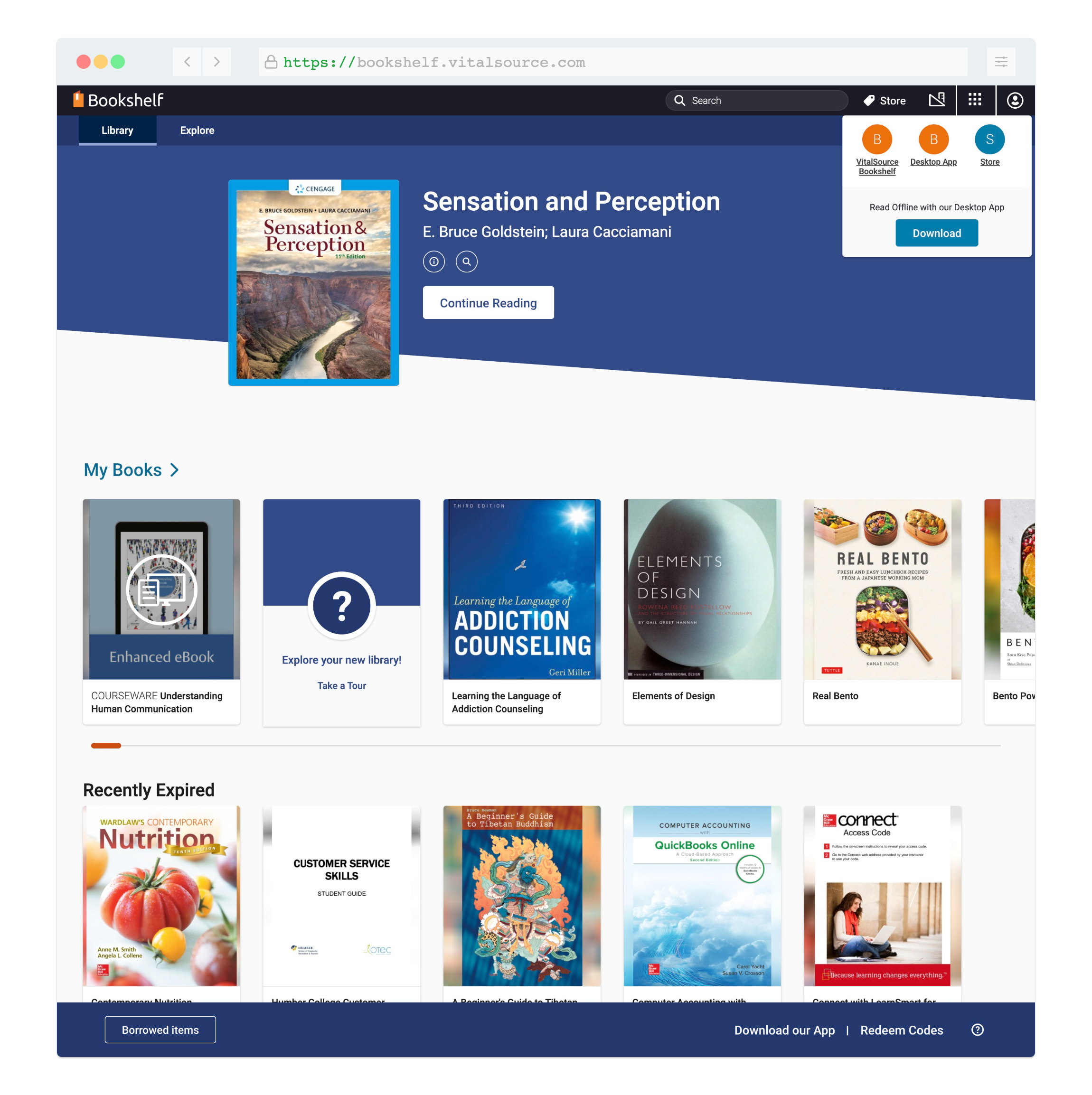 Bookshelf library screen