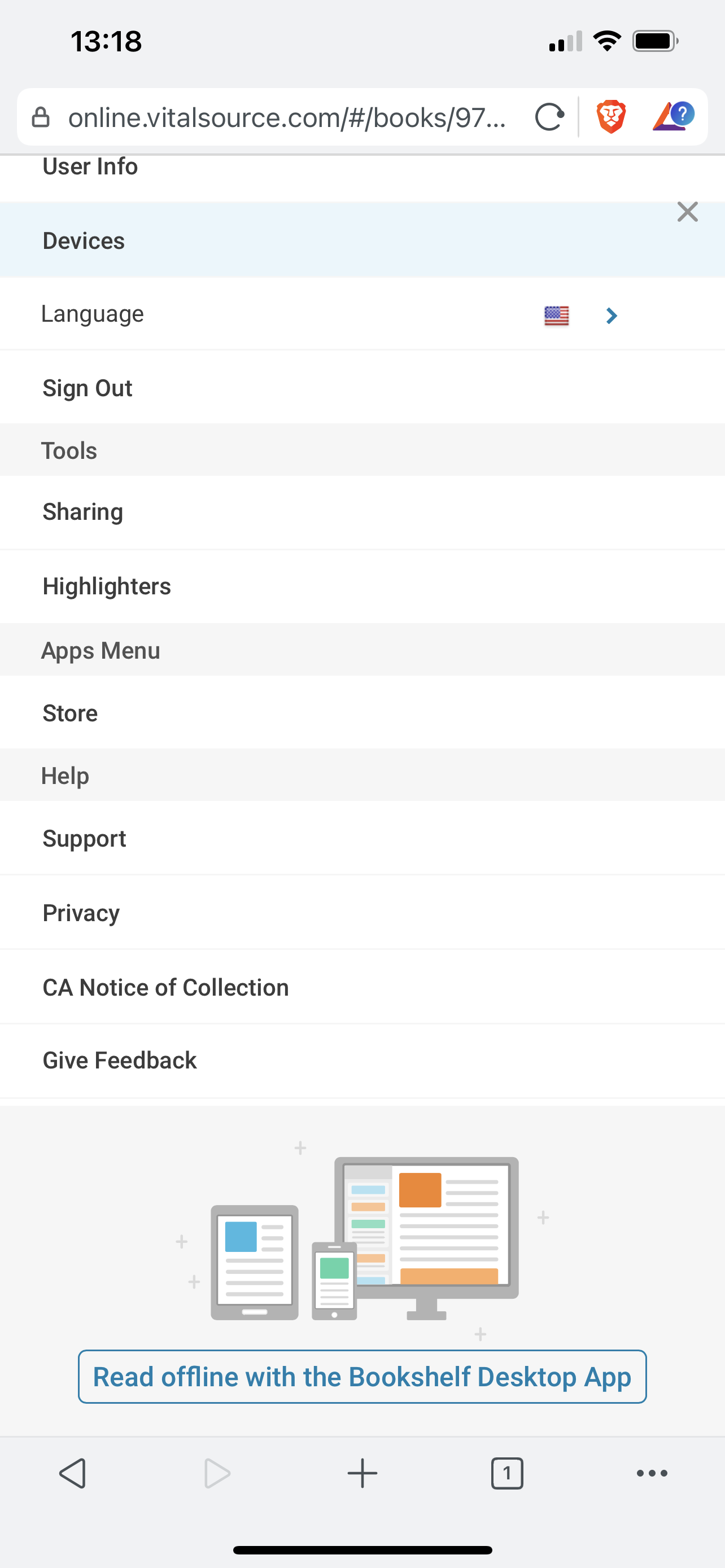 bookshelf mobile menu screenshot
