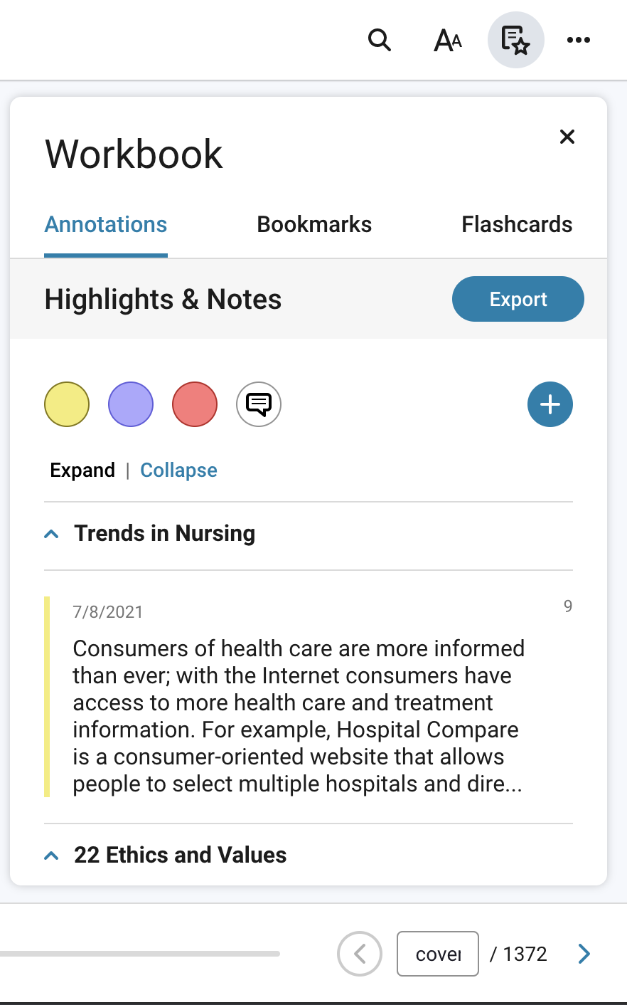 Annotations tab screen