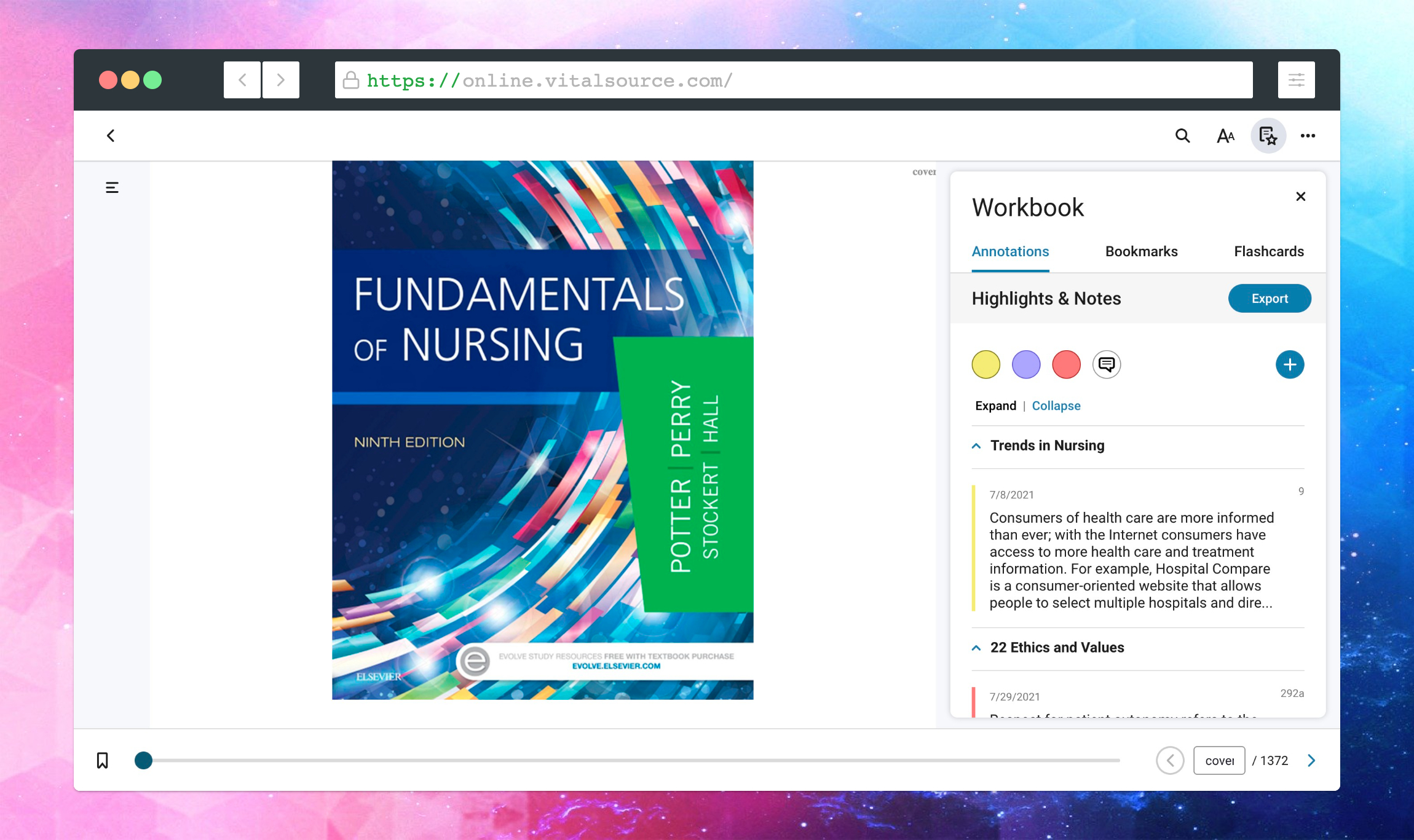 Bookshelf's workbook screen