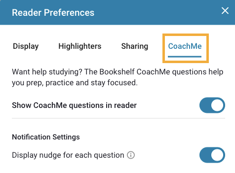 Reader preferences screen