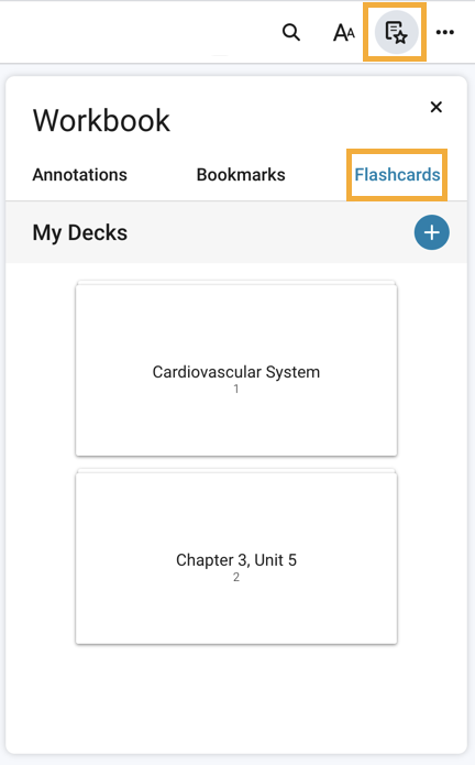 Flashcards menu